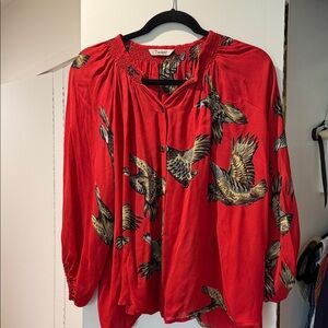 Tucker Vibrant Red Bird Pattern Blouse